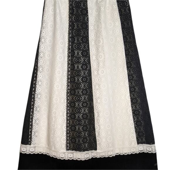 Tumbleweeds 70's VTG Maxi Skirt White Black Lace Black Velvet Hem Boho Western - Picture 10 of 11